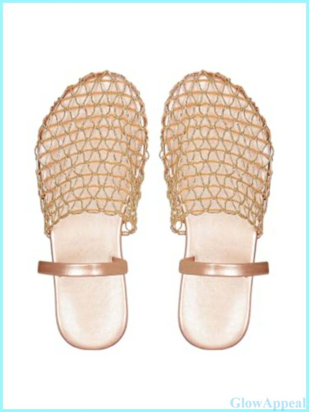 Women's Metallic Fishnet Mesh Flat Beach Slides